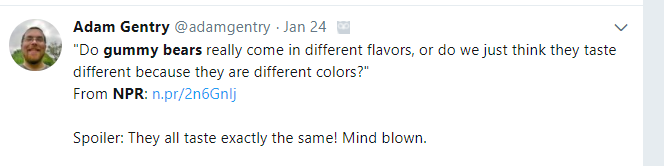 Tweet about gummy bears